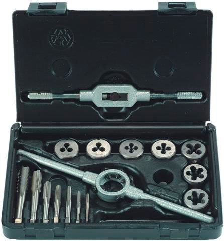TAP &amp; DIE SET 16 PIECE M3 - M12 HSS WITH DIE HOLDER &amp; TAP WRENCH