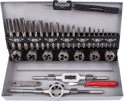 TAP AND DIE SET 32PCE 3-12MM HSS IN STEEL CASE