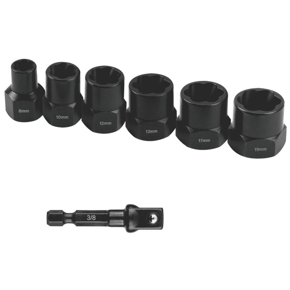 BOLT EXTRACT SET 7PCE 8/10/12/13/17/19MM 1PC 50MM 1/4&#39; SOCKET ADAPTOR