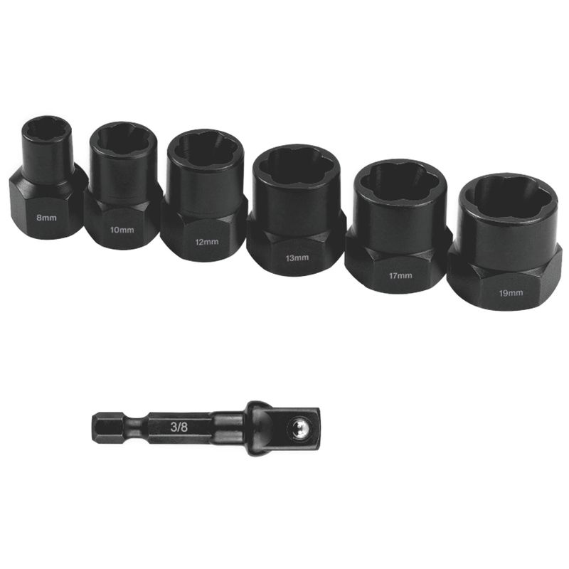 BOLT EXTRACT SET 7PCE 8/10/12/13/17/19MM 1PC 50MM 1/4&#39; SOCKET ADAPTOR