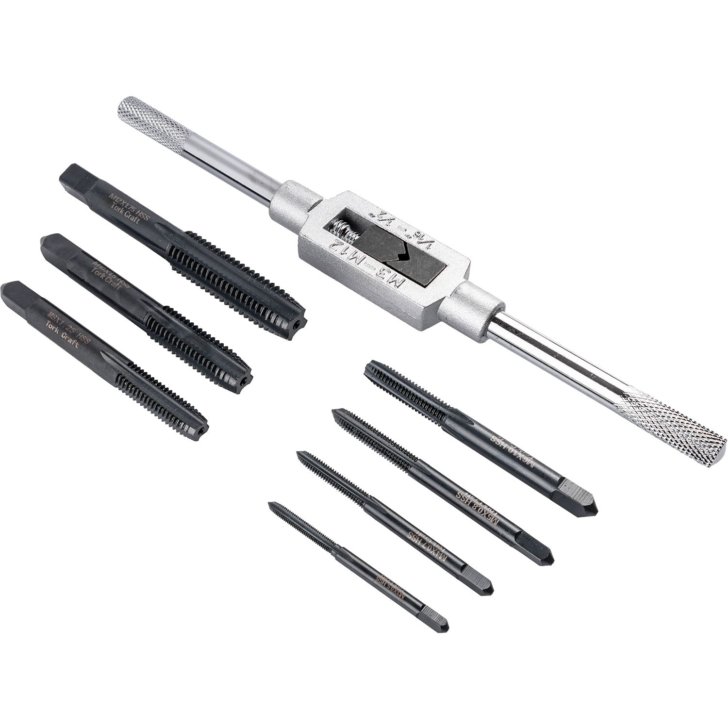 HSS TAPS M3 - M12 &amp; TAP WRENCH 8PC CARDED SET MM