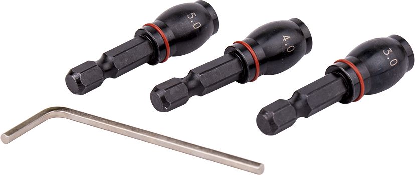 DRILL BIT ADAPTOR SET 3PC 3.4.5MM FEM RND- GRUB SCREW TYPE 1/4&#39;M HEX S