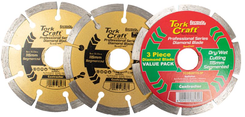 DIAMOND BLADE SEGMENTED 115MM PROFESSIONAL BULK 3 PACK SHRINK