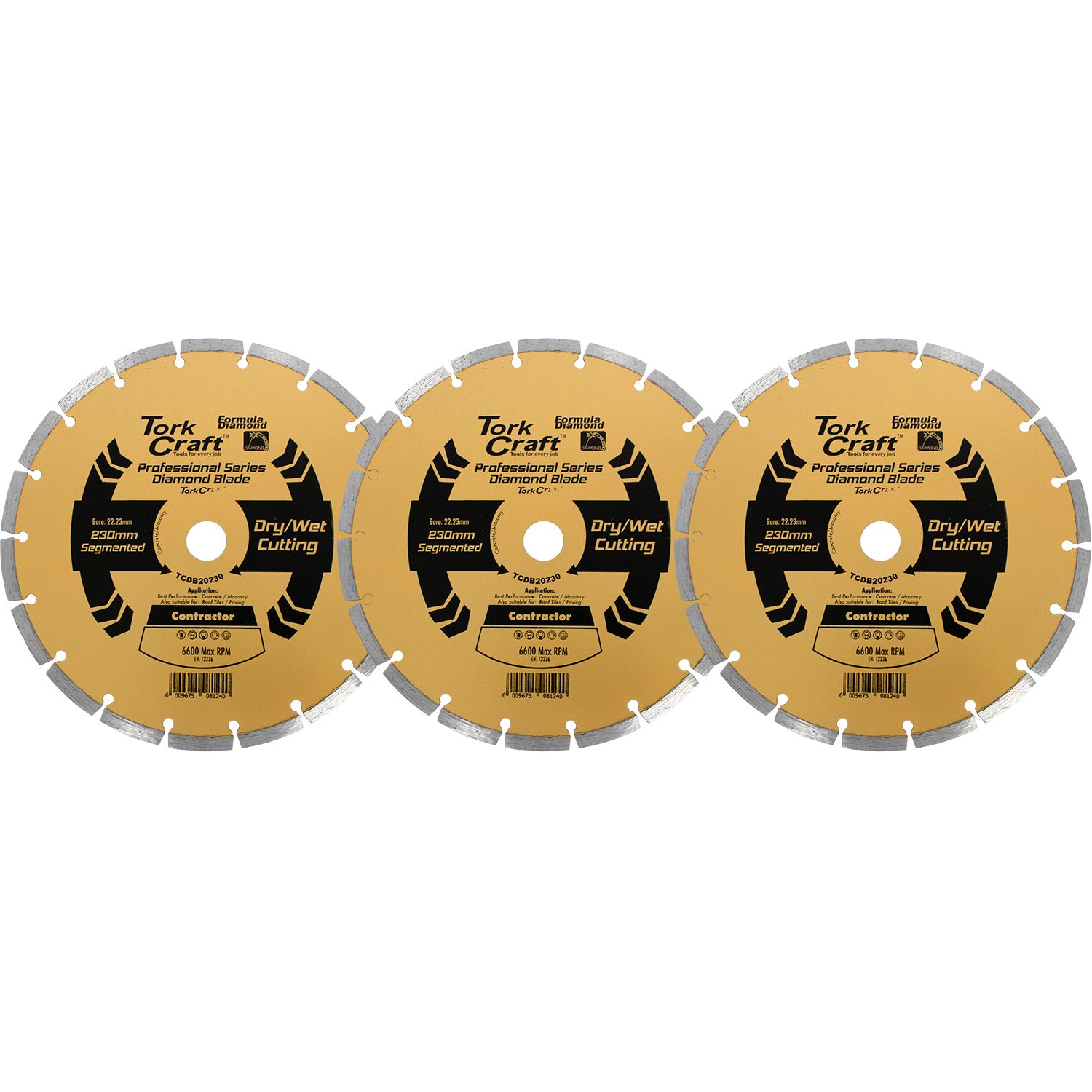 DIAMOND BLADE 230MM SEGMENTED PROFESIONAL BULK 3 PACK SHRINK