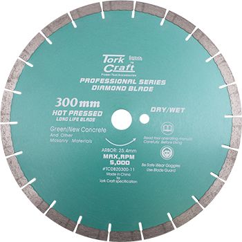 DIAMOND BLADE 300 x 25.4MM GREEN / NEW CONCRETE HOT PRESSED SEGMENTED