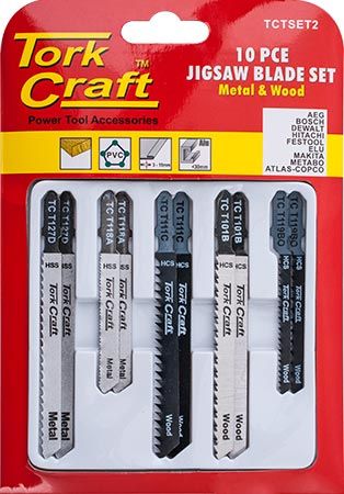 JIGSAW BLADE SET 10 PCE FOR METAL &amp; WOOD T - SHANK