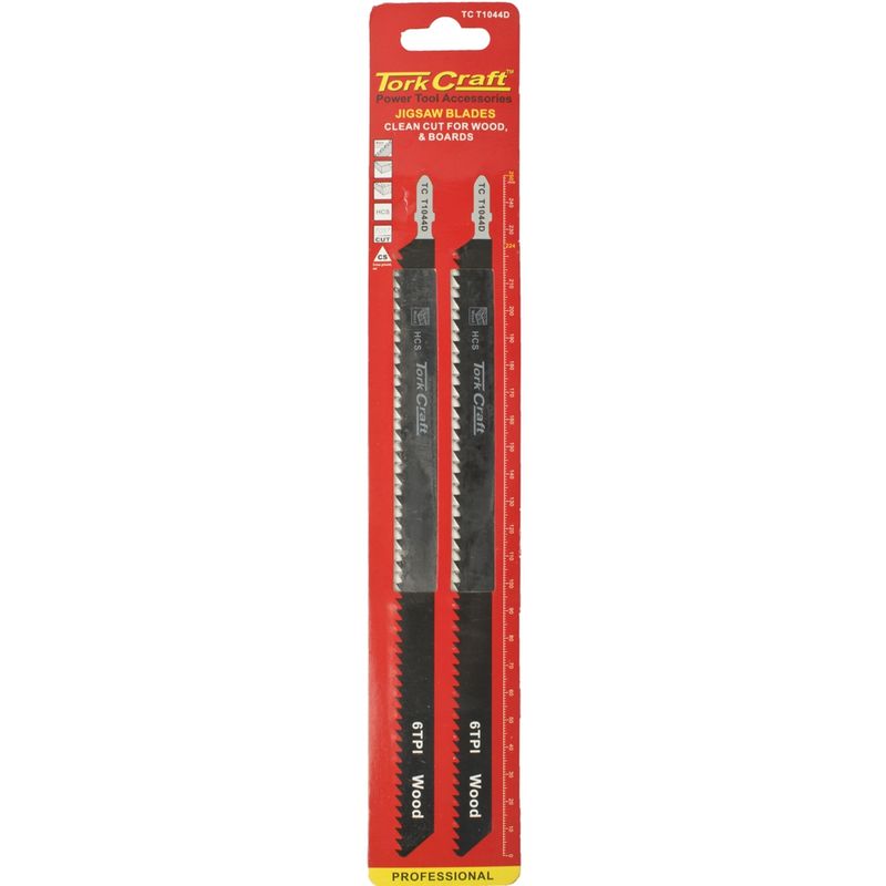 T-SHANK JIG SAW BLADE SOFTWOOD/CHIP/PLY/FIRBRE 4.0MM 6TPI 250MM 2PC