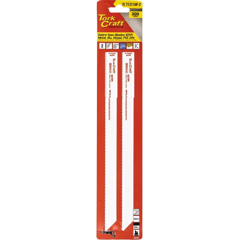 SABRE SAW BLADE 300 X 2.5MM 10TPI WOOD, METAL, PVC,Al 2PC