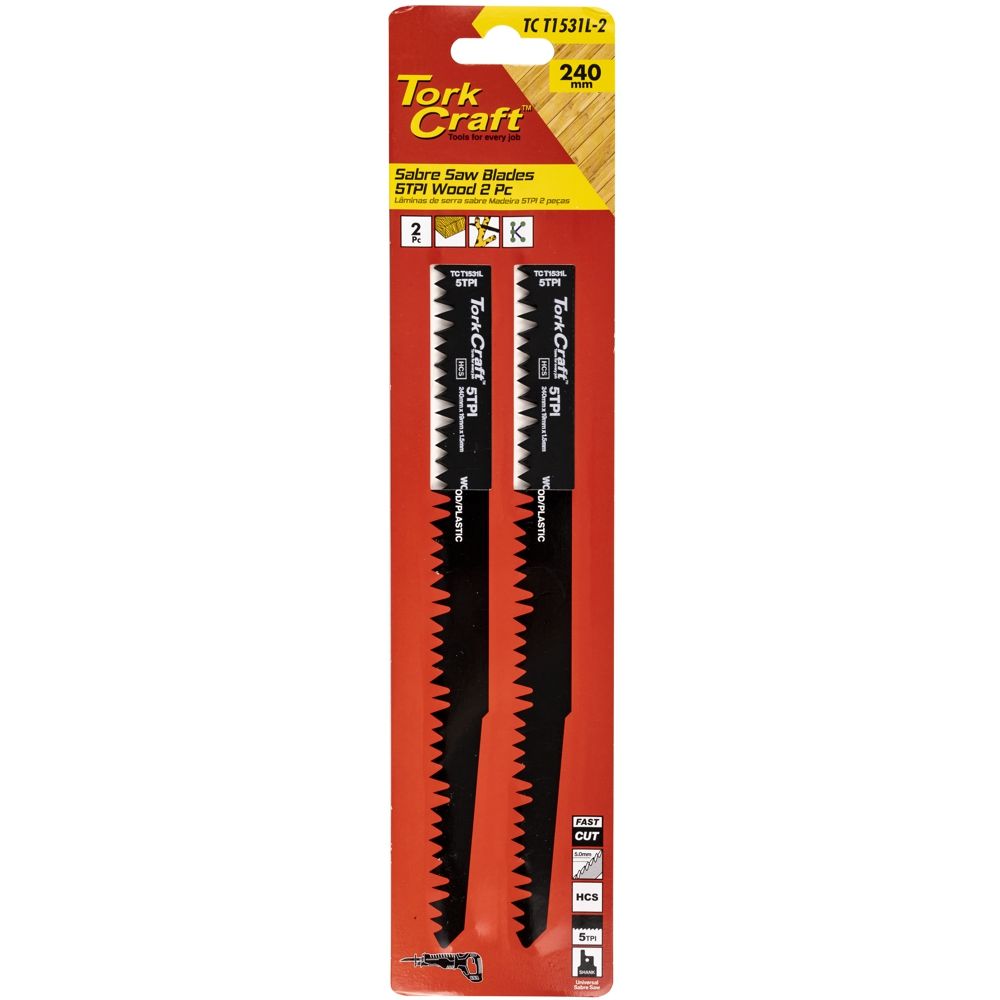 SABRE SAW BLADE 240 X 5MM 5TPI WOOD 2PC
