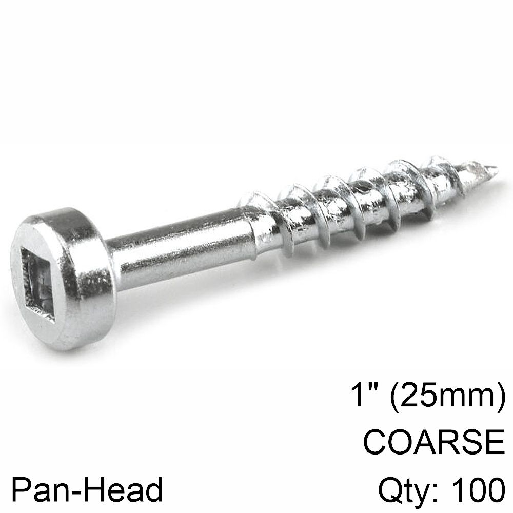 KREG ZINC POCKET HOLE SCREWS 25MM 1.00&#39; #7 COARSE THREAD PAN HEAD 100C