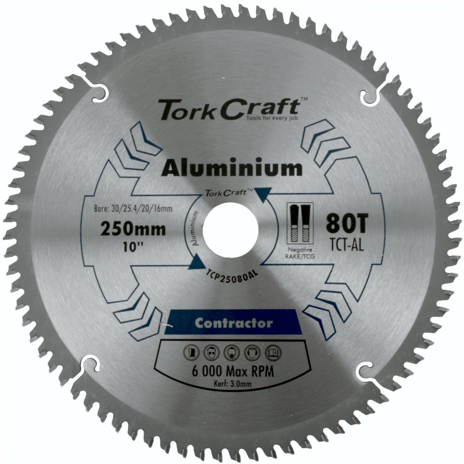 BLADE CONTRACTOR ALUM 250 X 80T TCG NEG 30MM CIRCULAR SAW TCT