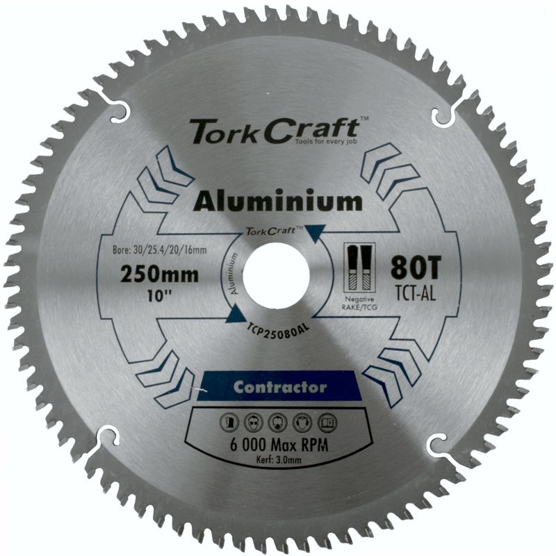 BLADE CONTRACTOR ALUM 250 X 80T TCG NEG 30MM CIRCULAR SAW TCT