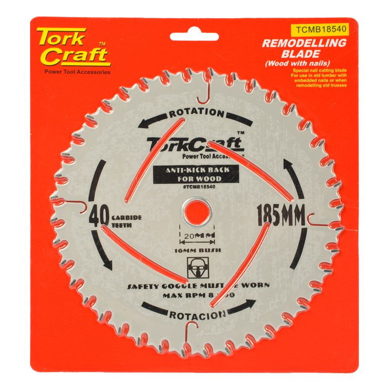 BLADE MASTER TYPE 185X40T 20-16MM ANTI KICK BACK TCT