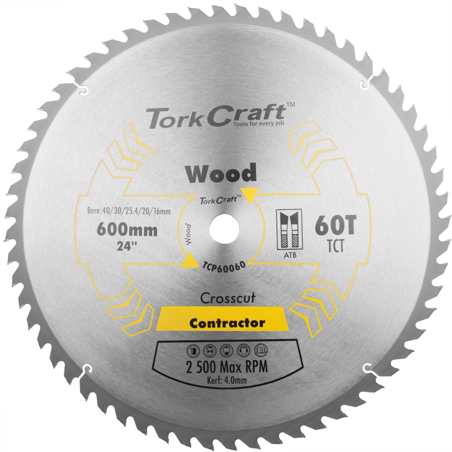 TCT SAW BLADE 600X60T 4MM KERF 40/30/1/20/16
