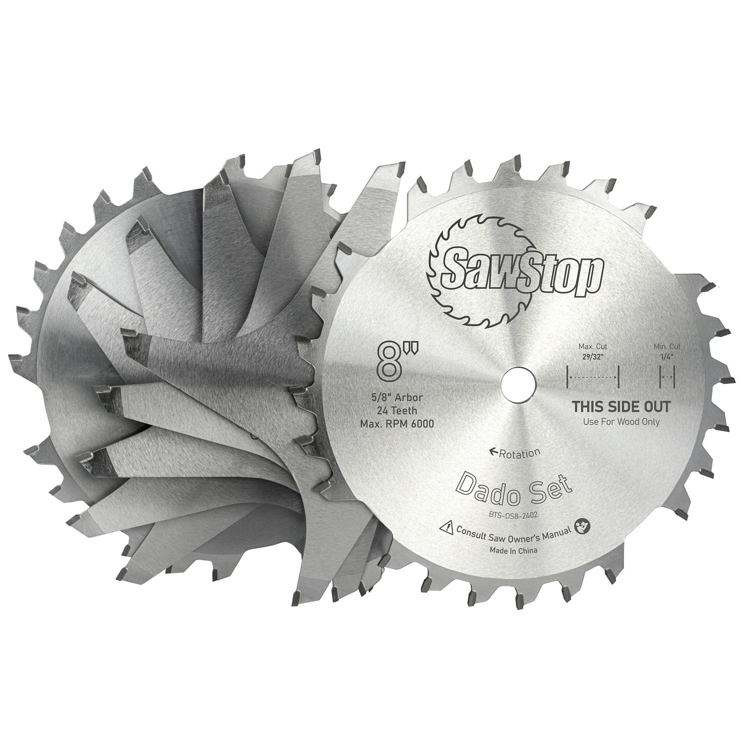 PREMIUM DADO SET 203.2 X 15.875 X 24T 4 X 1/4&#39;, 1/8&#39;,1/16&#39;,3/32&#39; CHIP