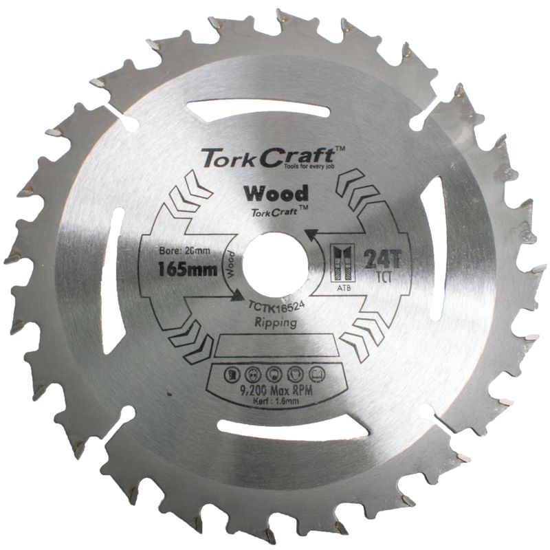 TCT SAW BLADE 165MM X 1.6MM X 20MM X 24T WOOD THIN KERF