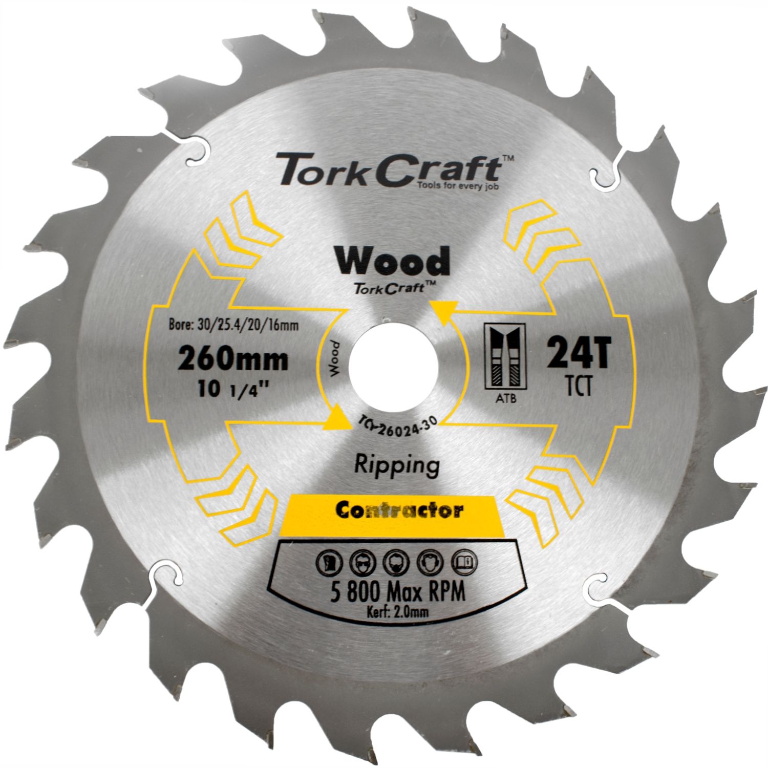 BLADE CONTRACTOR 260 X 24T 30/1/20/16 CIRCULAR SAW TCT