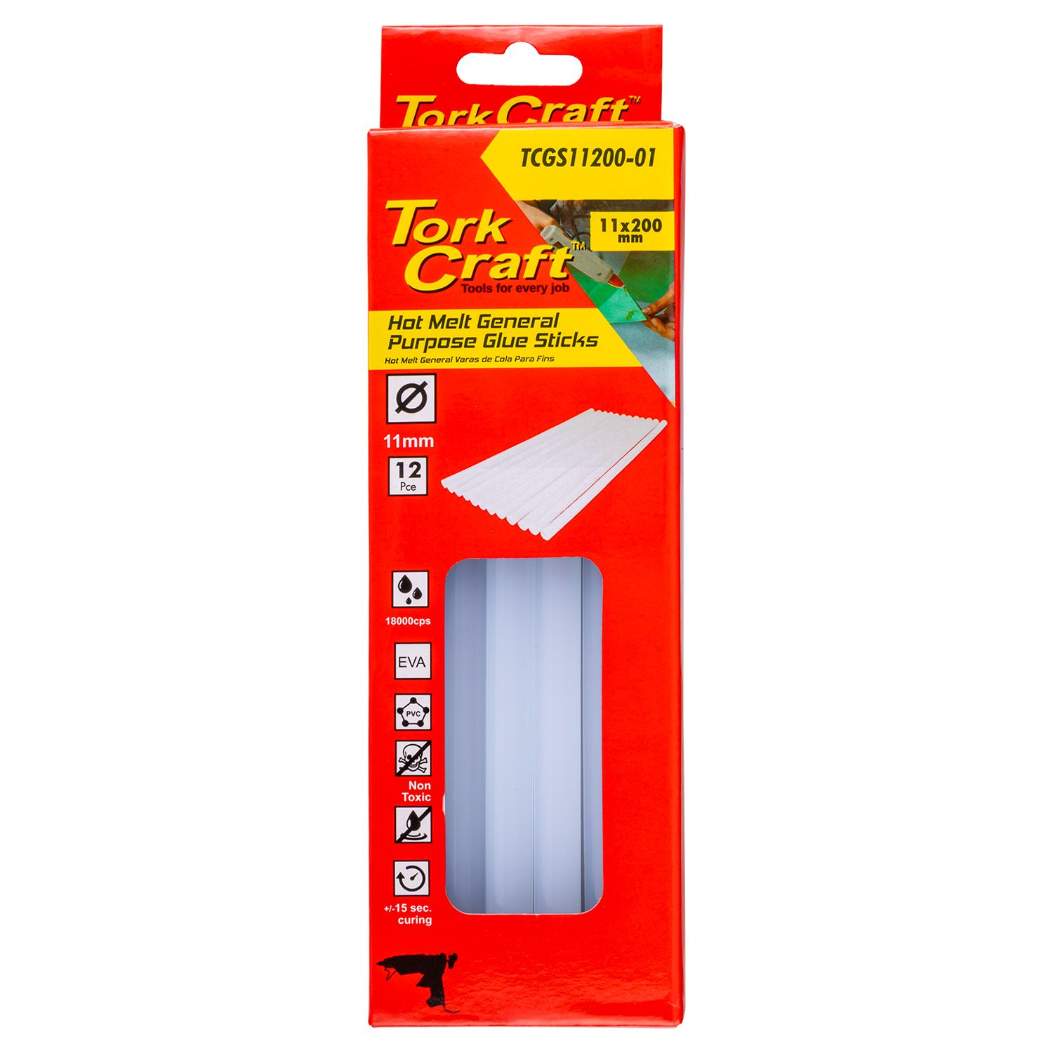 GLUE STICK 11 X 200MM 12PC HOT MELT GEN. PURPOSE EVA 18000CPS