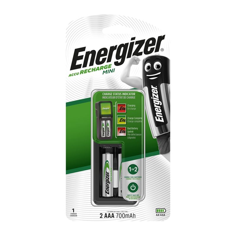 ENERGIZER MINI CHARGER WITH STATUS INDICATOR (AA &amp; AAA) +2 AAA BATTERI