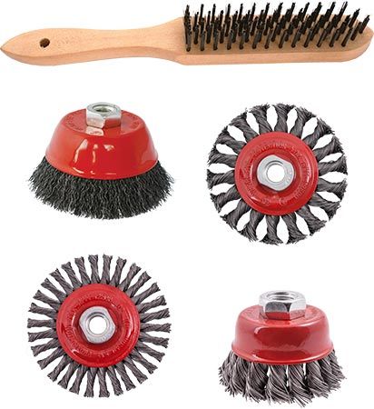 WIRE BRUSH ANGLE GRINDER KIT M14 CRIMPED &amp; KNOTTED SET 5PCE HAND BRUSH
