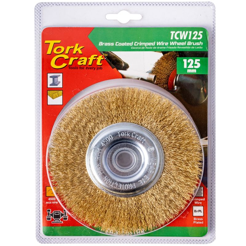 WIRE WHEEL BRUSH 125MM X 14MM X 16MM ARBOR WITH 1/2&#39; BUSH