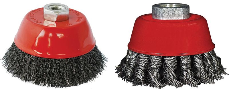 WIRE CUP BRUSH 75MM x M14 CRIMPED &amp; KNOTTED SET 2PCE FOR115 ANGLE GRI