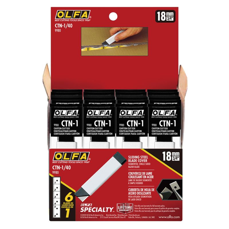 CARTON CUTTER WITH SNAP OFF BLADE 40PC DISPLAY BOX