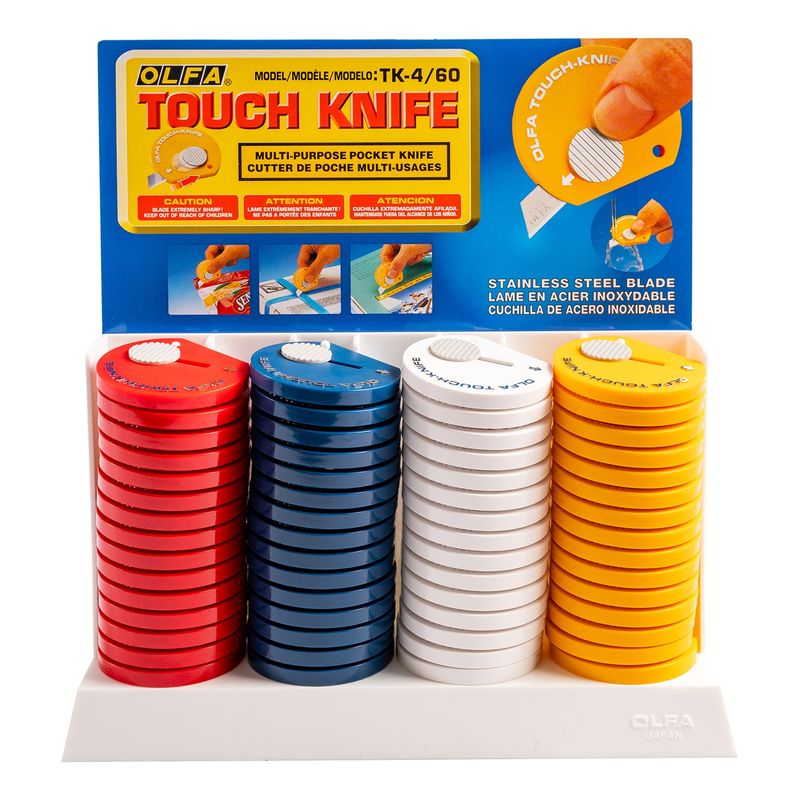 OLFA TOUCH KNIFE 60 PER BOX 4 COLOUR YELLOW,RED,WHITE,NAVY