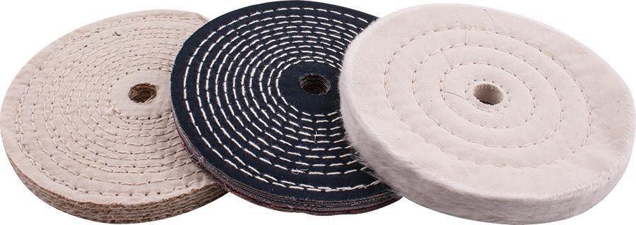BUFFING WHEEL KIT 3PCS 150MM WHITE &amp; DENIM STICHED &amp; SISAL POLISHING