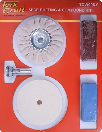 POLISHING BUFFING &amp; COMPOUND KIT 5PCE WITH FELT BUFF FOR DRILL