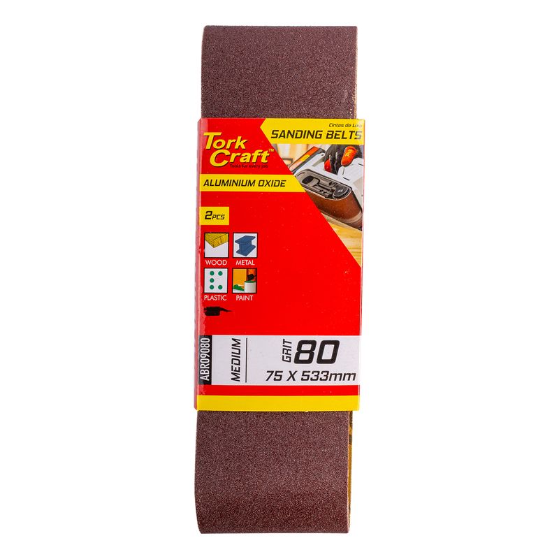 SANDING BELT 75 X 533MM 80GRIT 2/PACK