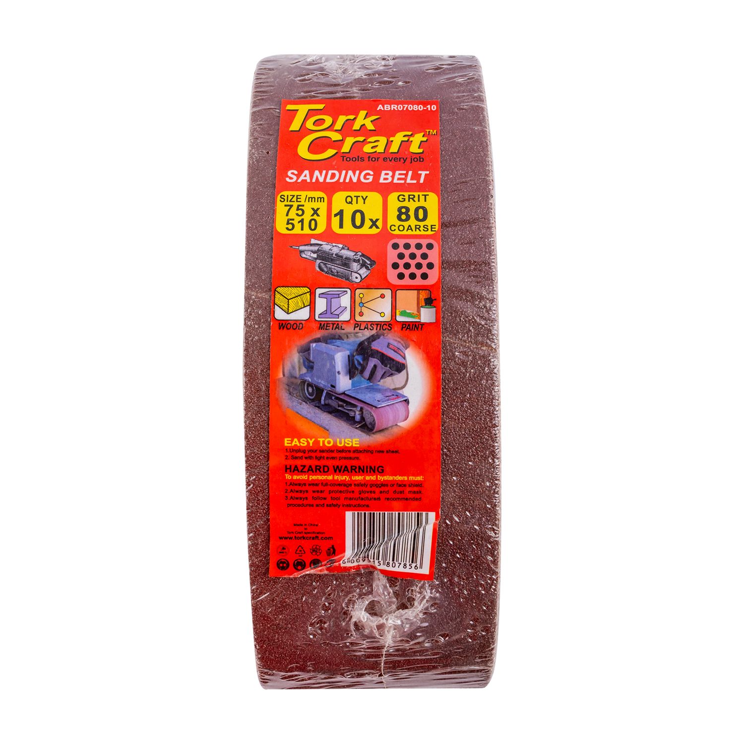 SANDING BELT 75 X 510MM 80 GRIT 10/PACK