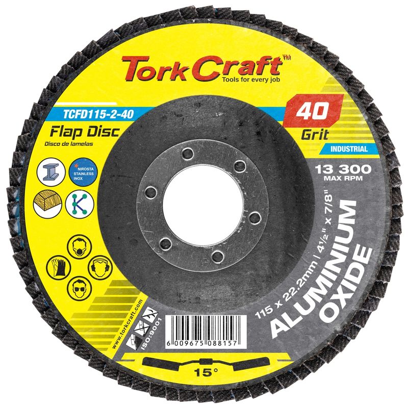 FLAP DISC 115MM 15 DEG.ANGLE 40GRIT A/O