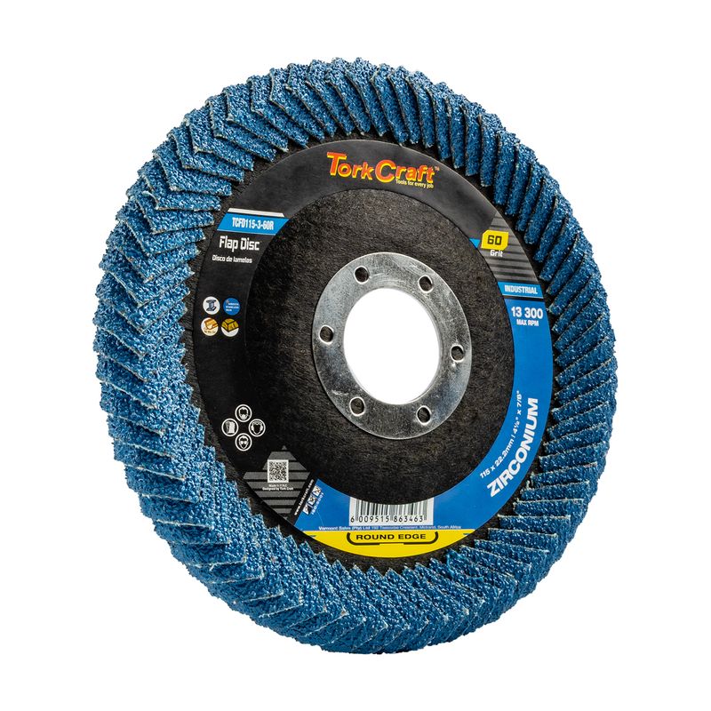 FLAP DISC ROUND EDGE ZIRCONIUM 115MM 60 GRIT FLAT