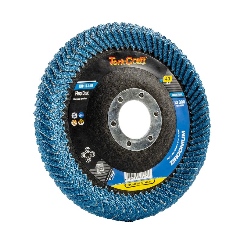 FLAP DISC ROUND EDGE ZIRCONIUM 115MM 40 GRIT FLAT