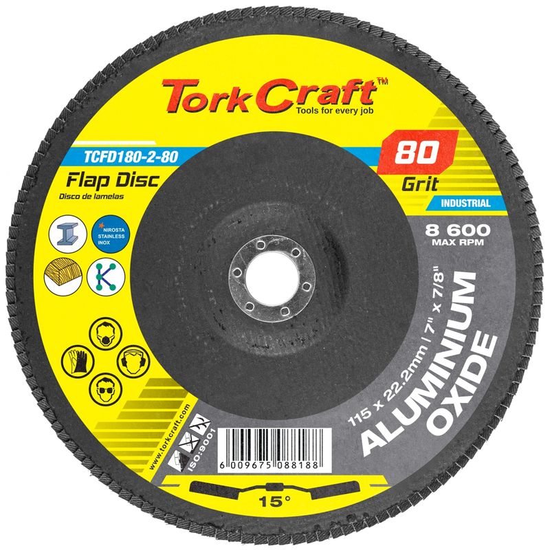 FLAP DISC 180MM 15 DEG.ANGLE 80GRIT A/O