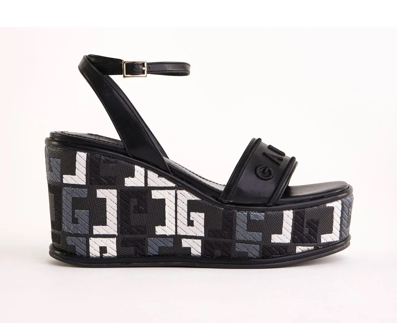 Sandali neri in similpelle con logo