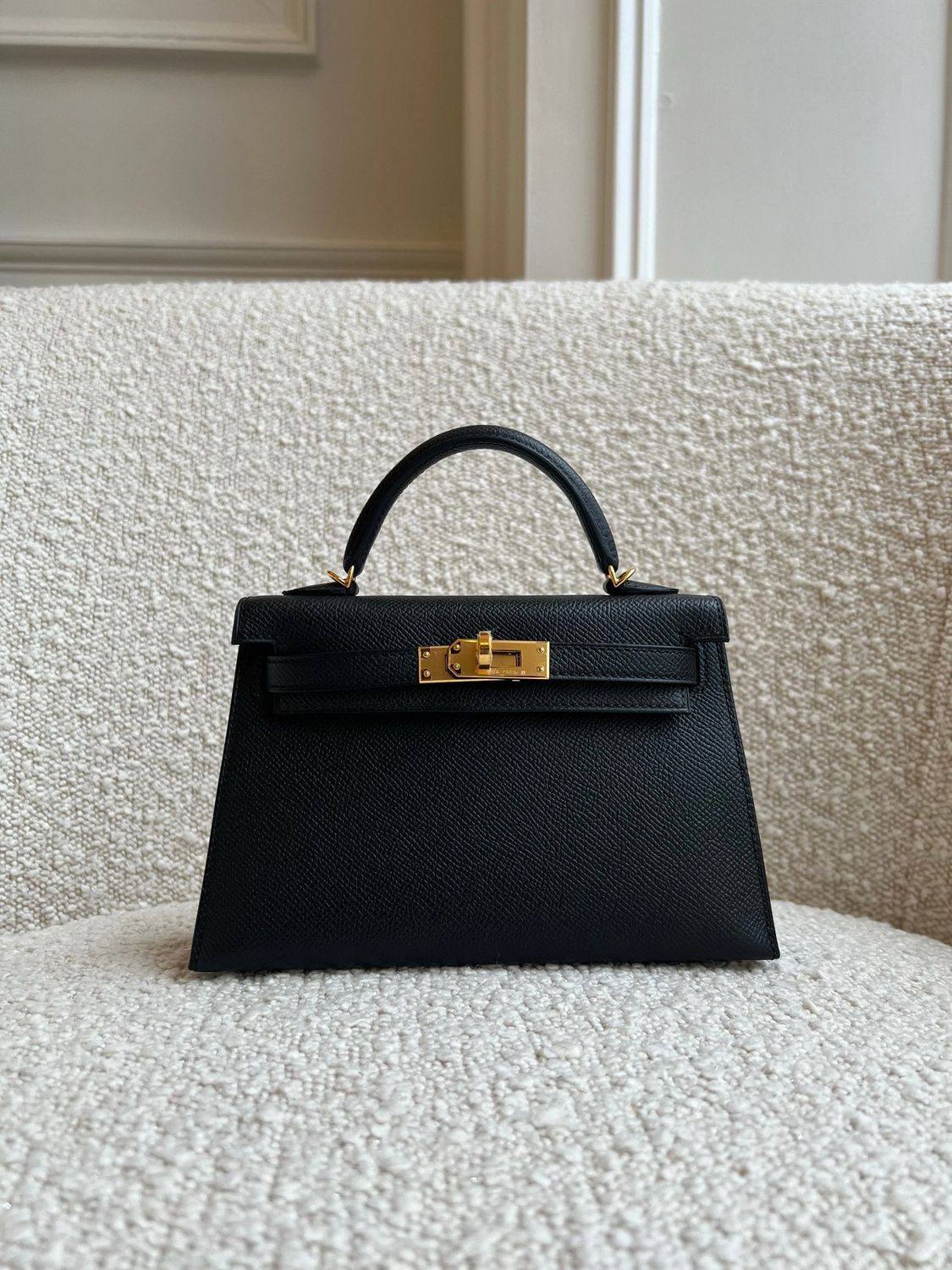 Mini Kelly Black Leather Gold Hardware
