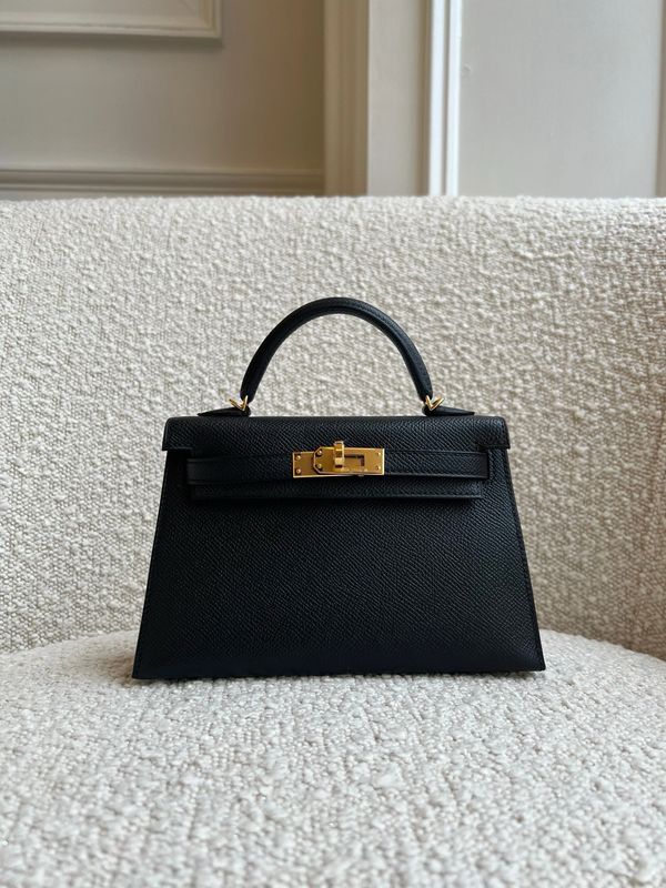 Mini Kelly Black Leather Gold Hardware