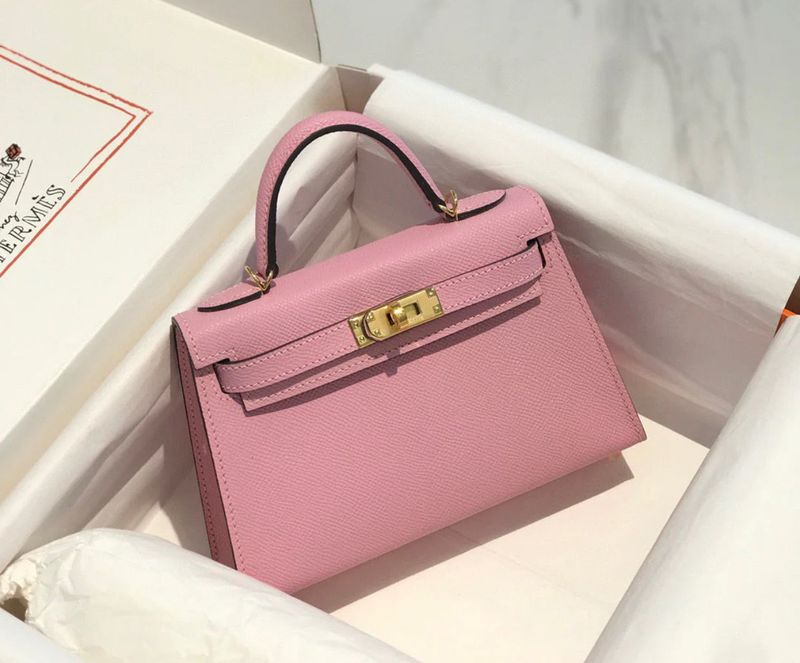 Mini Kelly Pink Leather Gold Hardware