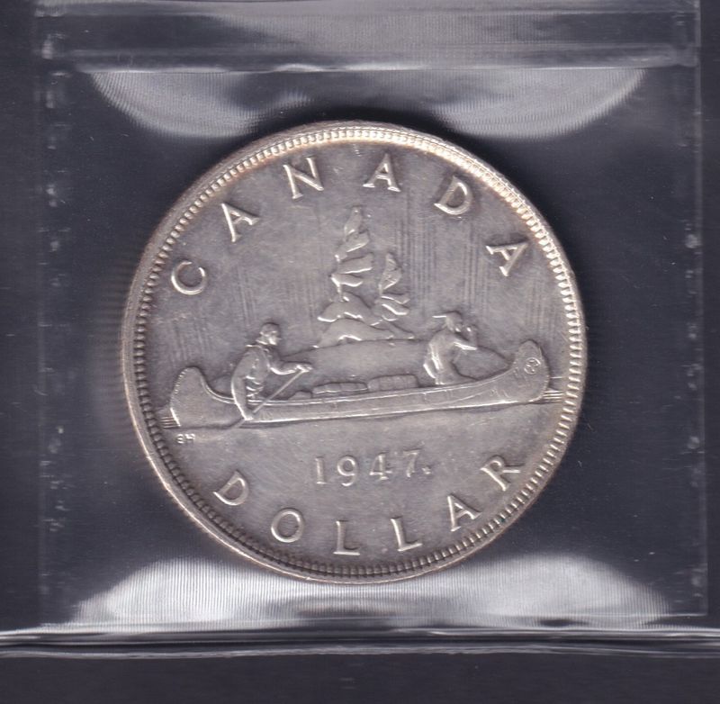 1947 MS 60 Maple Leaf Double 'HP' ICCS Canada $1 Dollar Argent