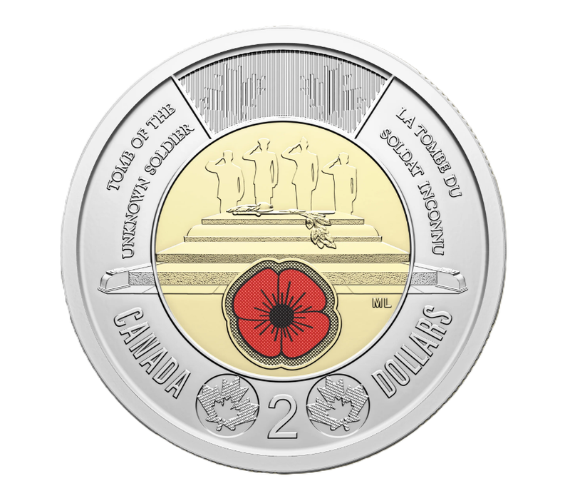 2025 – Hommage au Soldat inconnu du Canada - 2$ Dollars Canada Colorée Canada