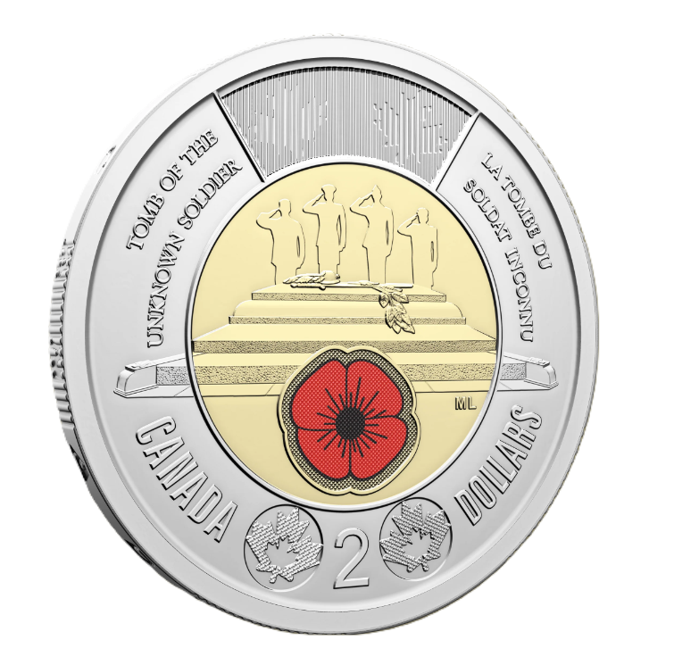 2025 – Hommage au Soldat inconnu du Canada - 2$ Dollars Canada Colorée Canada