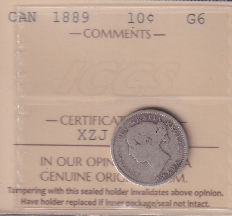 1889 – G 6 – ICCS – 10 Cents Argent Sterling .925 Monnaies Canada