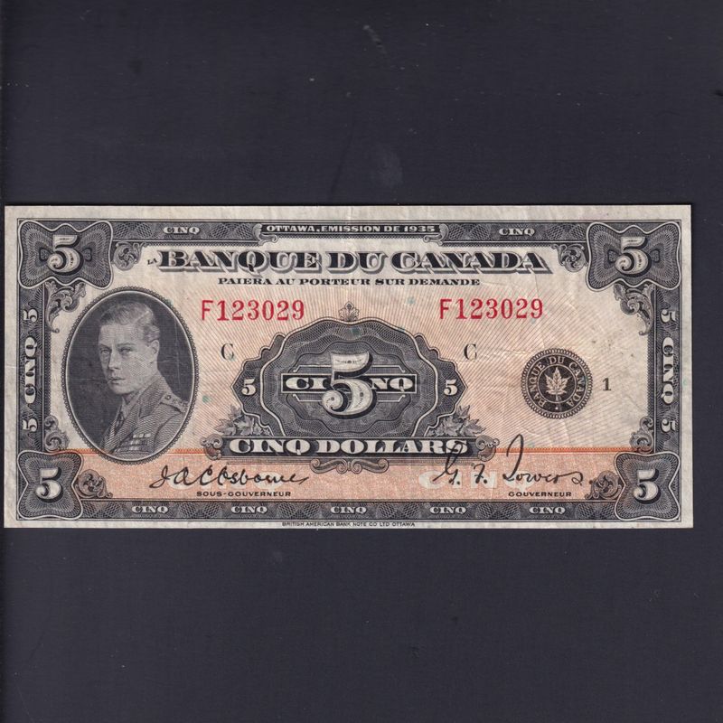 1935 Canada 5 Dollars Français Osborne Towers VF/EF