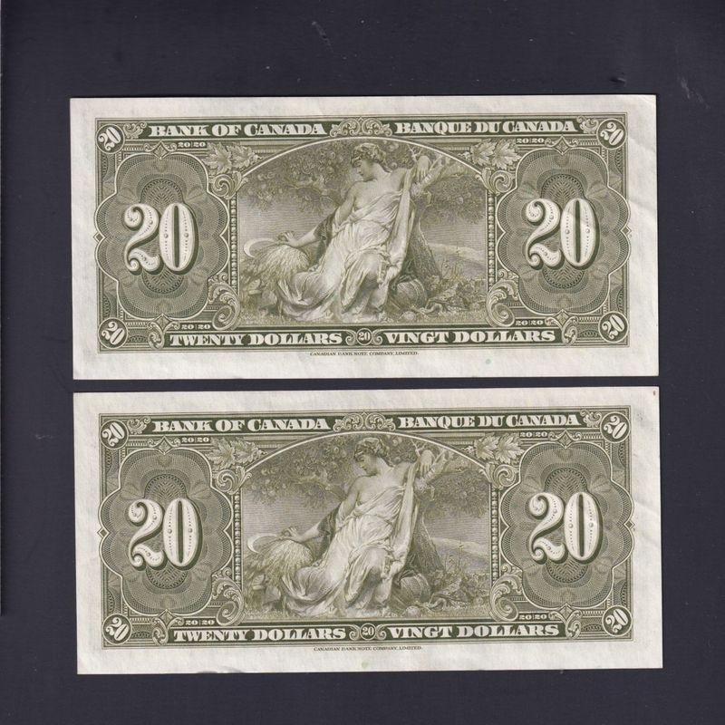 1937 Canada 20 Dollars Gordon Towers E/E AU 2 Consécutifs