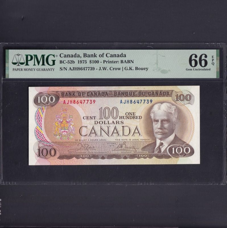 1975 Canada 100 Dollars Crow Bouey A/J GEM UNC 66 PMG