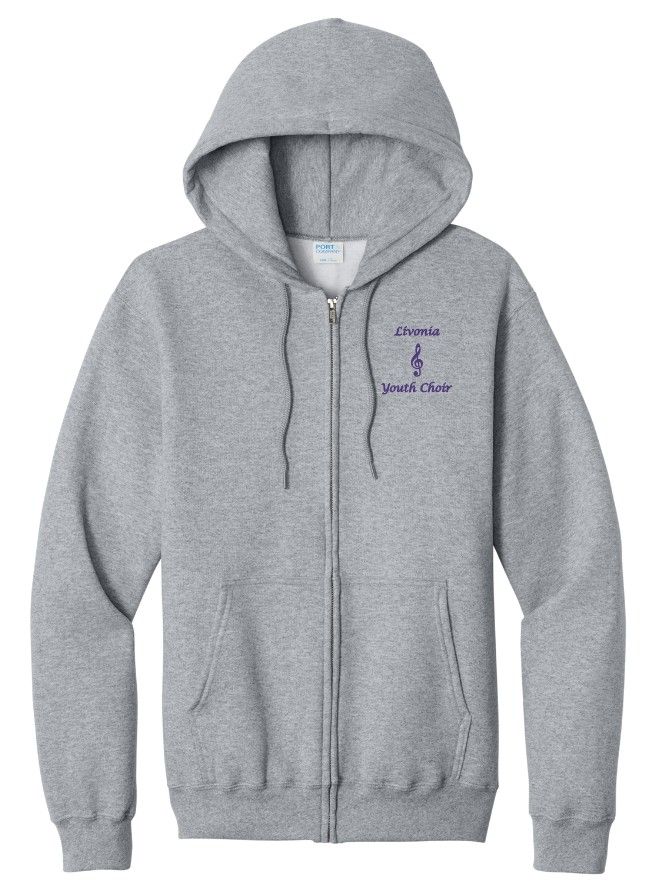 Livonia Youth Choir - Embroidered Full-Zip Hoodie - Athletic Grey