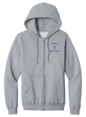 Livonia Youth Choir - Embroidered Full-Zip Hoodie - Athletic Grey