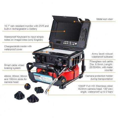 Intruder Micro-5200, 40 Meters (130') 23mm Self Leveling Camera Head  and 6.8mm Push Cable